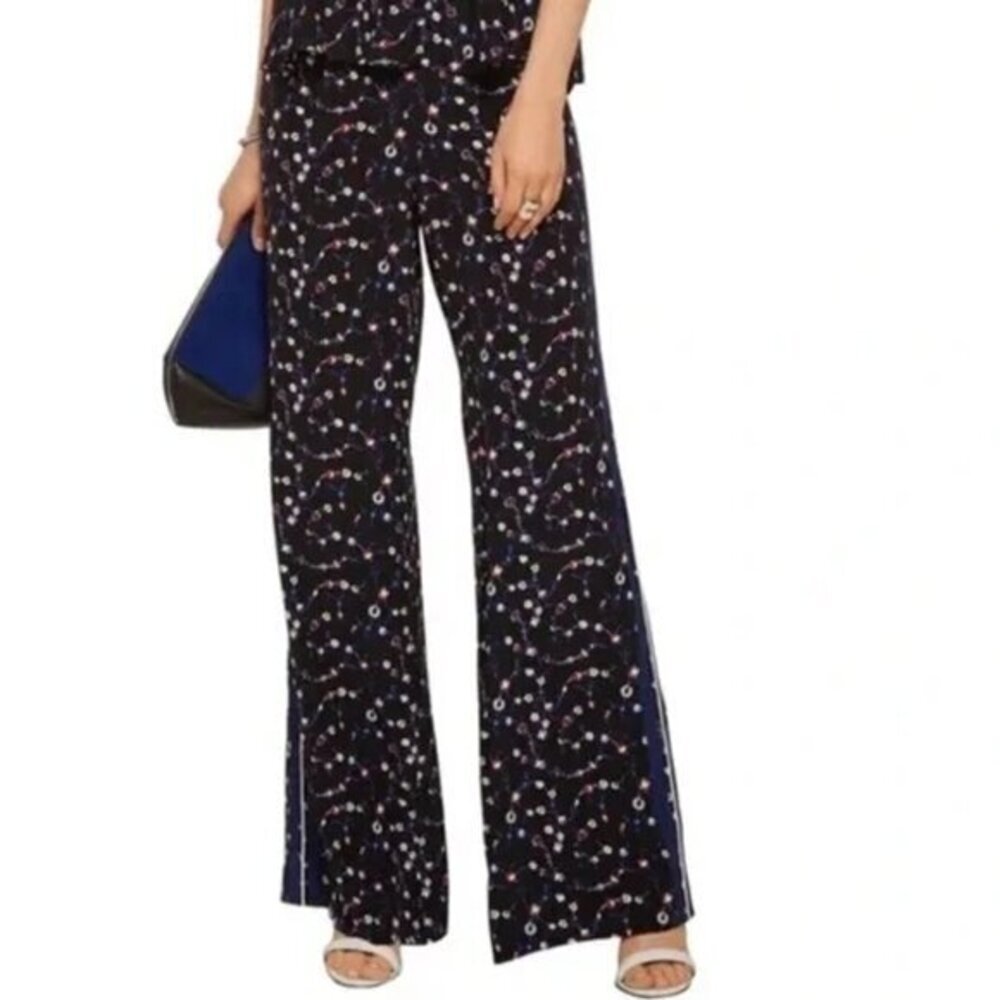10 Crosby Derek Lam Wide Leg Silk Dark Floral Side Stripe Pants Womens Size 2